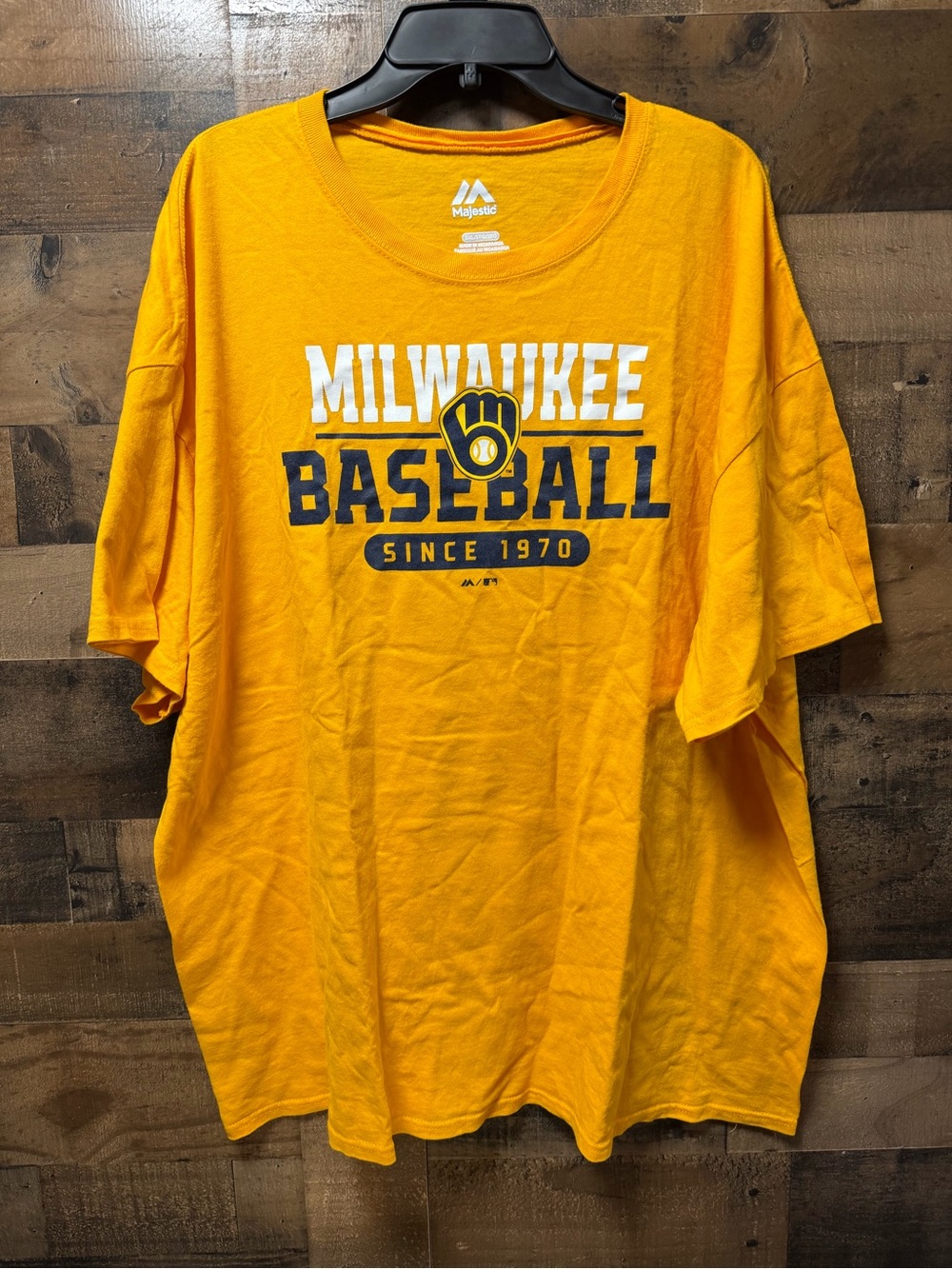 Milwaukee Brewers Majestic T Shirt Mens 3XL Gold MLB Baseball Since 1970